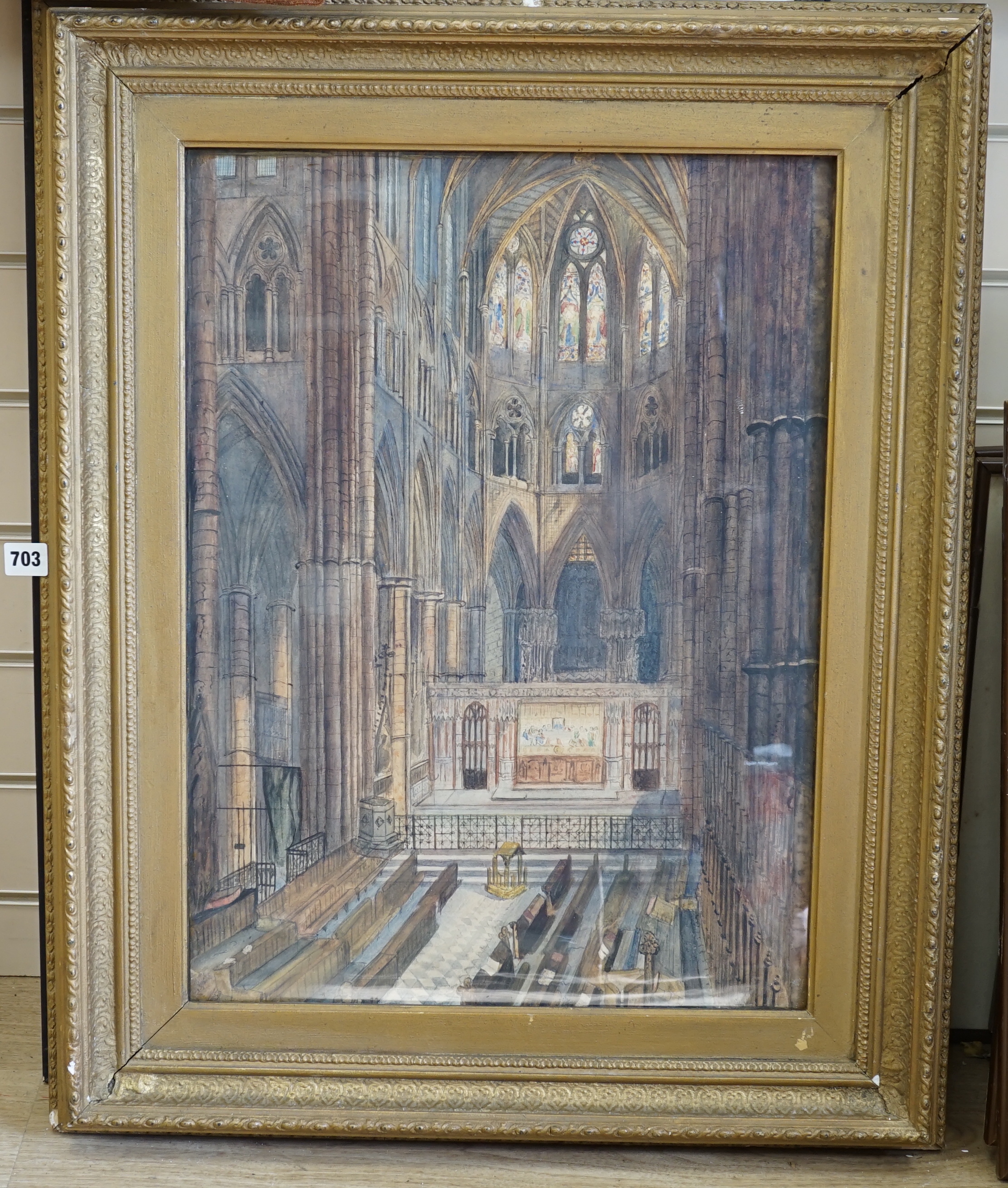 Samuel Read RWS (1815-1883), watercolour, 'View of east end of Westminster Abbey from the old organ screen', monogrammed, 58 x 42.5cm